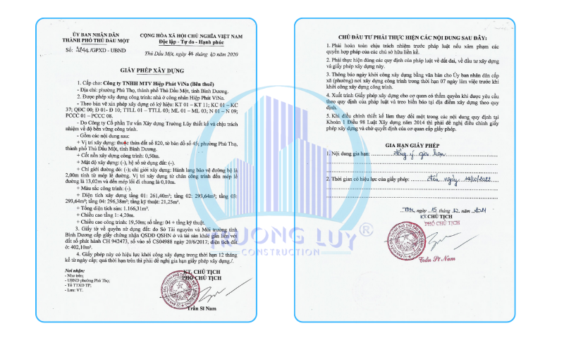 Giấy phép xây dựng nhà ở công nhân Hiệp Phát ViNa - Thủ Dầu Một