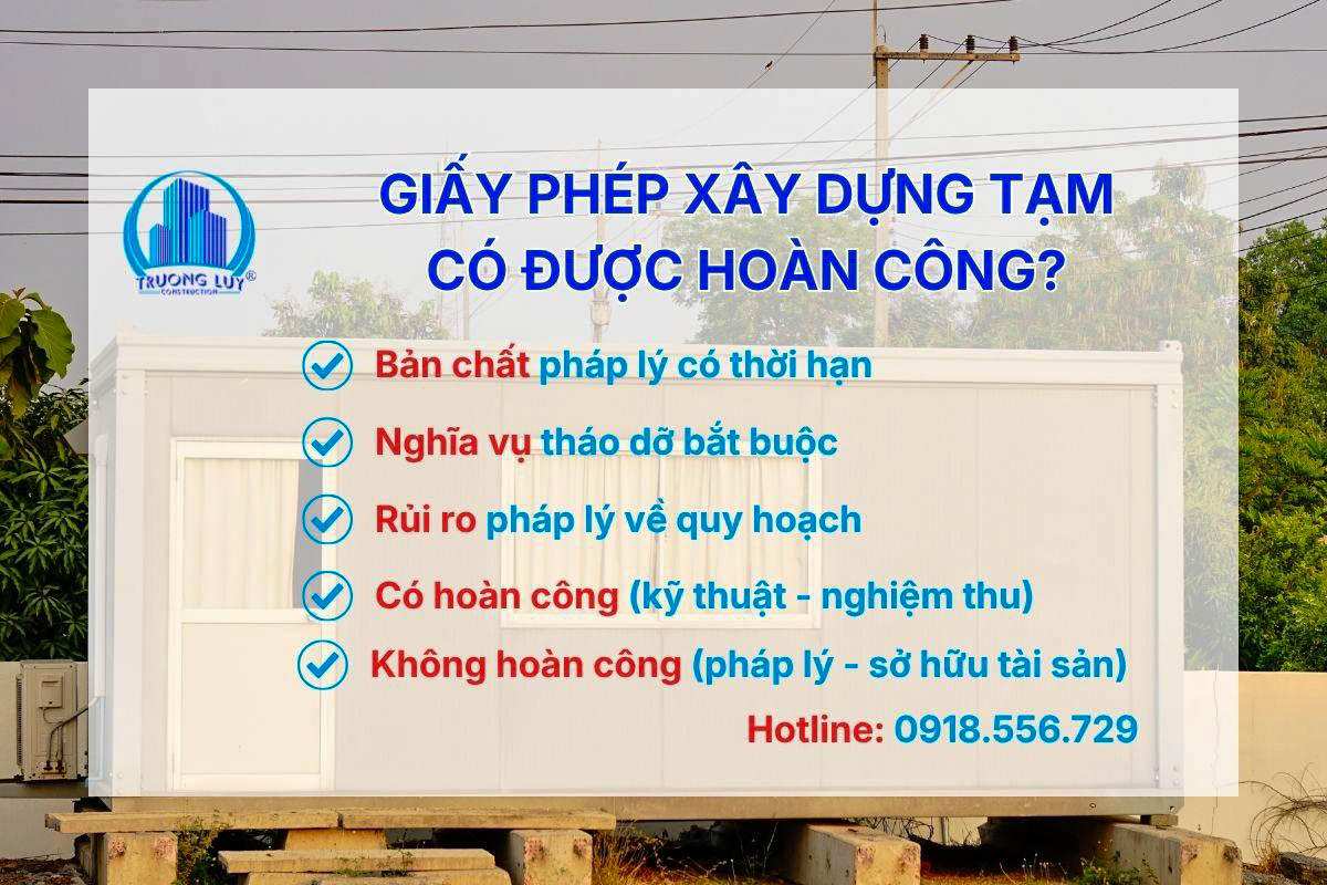 Giấy phép xây dựng tạm có được hoàn công không?